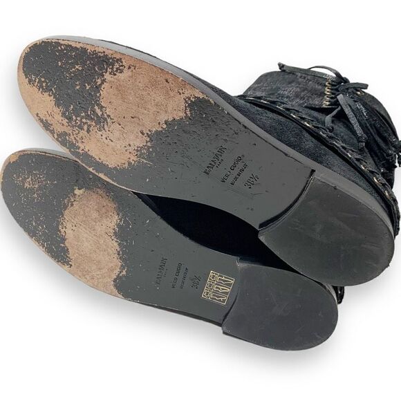 Balmain Black Metallic Shimmer Suede Western Fringe Boots Women’s Size 38.5 US 8 - Picture 6 of 10